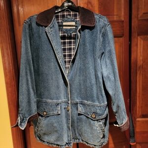 St.John's Bay denim & flannel jacket  w corduroy cuffs & collar. Size M
